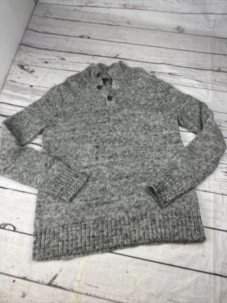 Gap Alpaca Wool Blend Sweater Mens Large Gray Henley Mock Neck 3 Button Classic